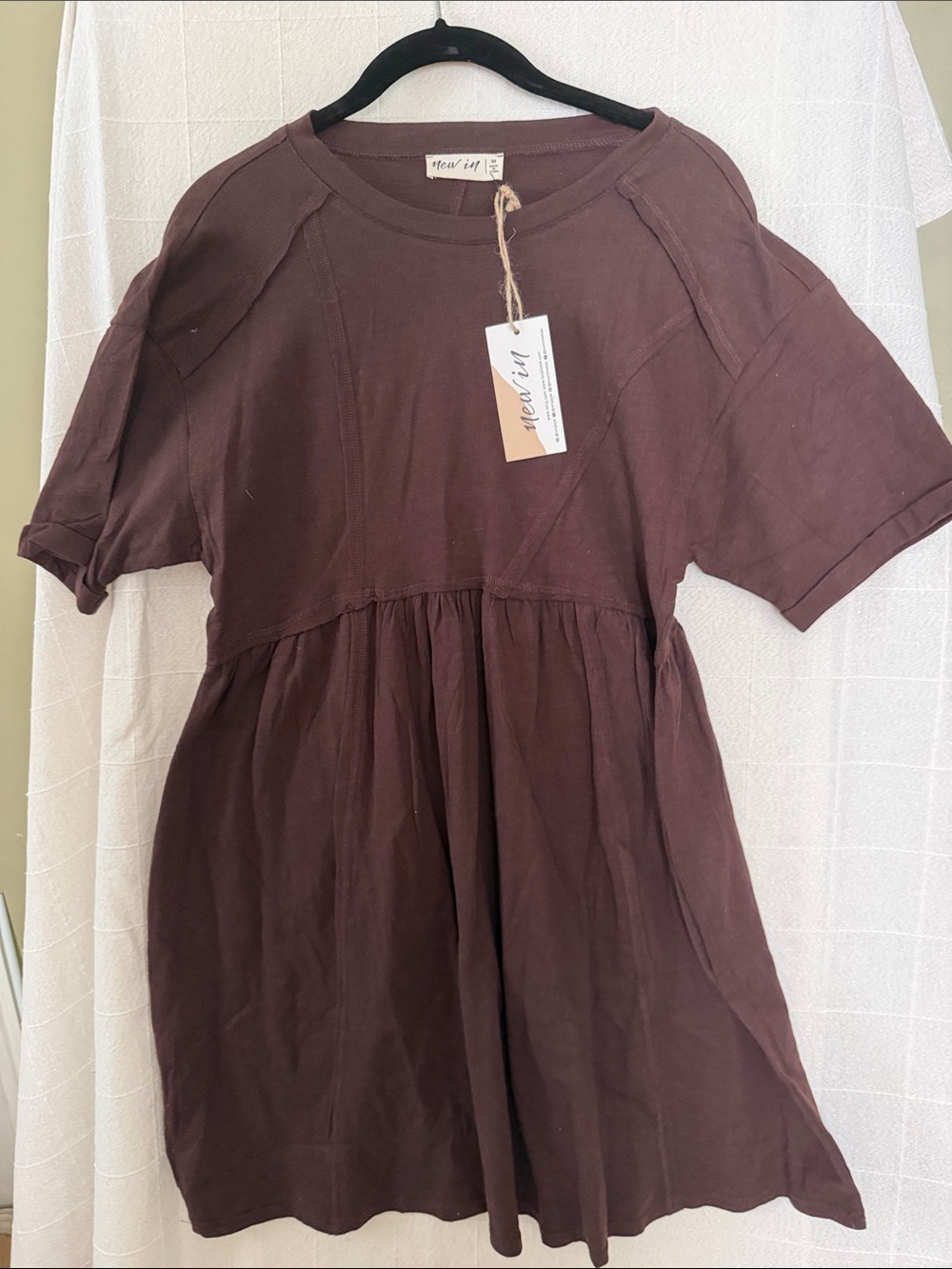 New In  Short Sleeve Mini Dress in Brown